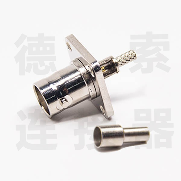 BNC连接器母直式4孔法兰开天窗压接式其他铜镀镍标准 