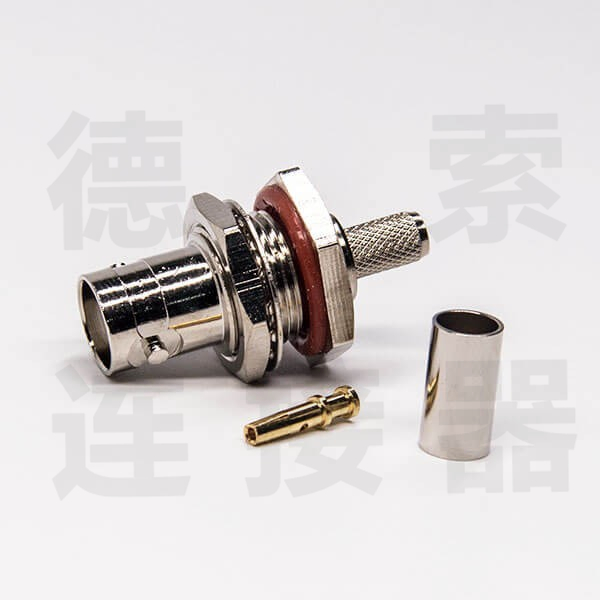 BNC连接器母直式穿墙压接防水铜镀镍反极 