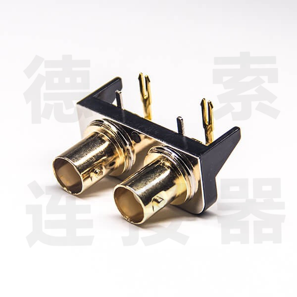 BNC连接器母弯式插孔双端口无其他锌合金镀金标准 