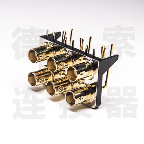 BNC连接器母弯式插孔6端口2x3无其他锌合金镀金标准 
