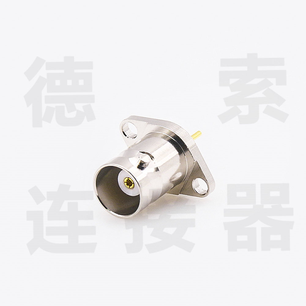 BNC连接器母直式2孔法兰焊接其他铜镀镍 
