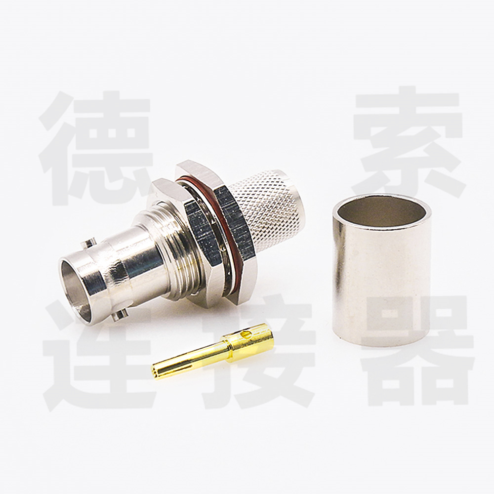 BNC连接器母直式穿墙压接防水铜镀镍 