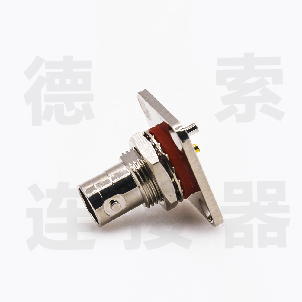 BNC连接器母直式穿墙/4孔法兰焊接防水铜镀镍标准 