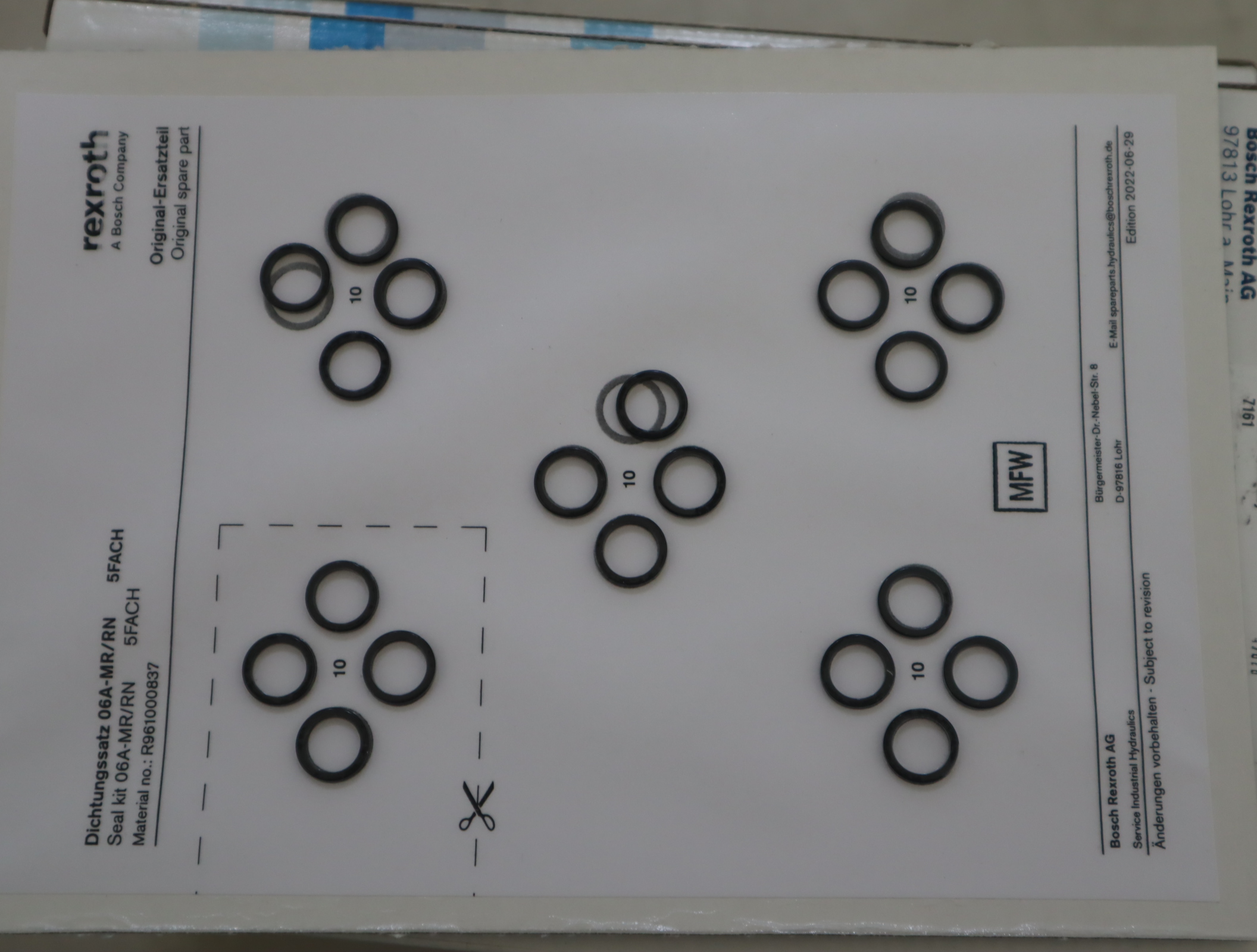 R961000837 DICHTUNGSSA 06A-MR/RN 力士乐REXROTH比例阀密封圈