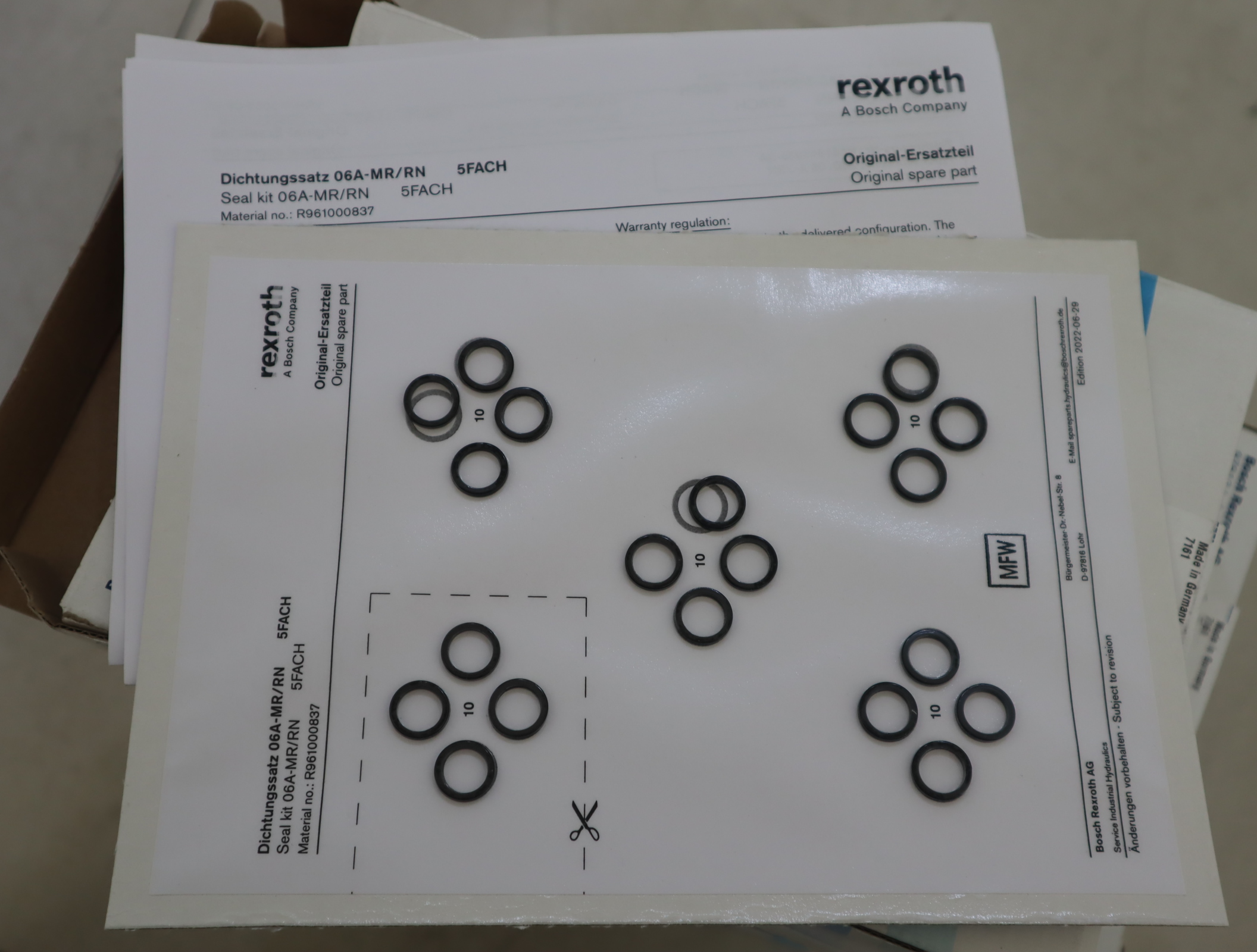 R961000837 DICHTUNGSSA 06A-MR/RN 力士乐REXROTH比例阀密封圈