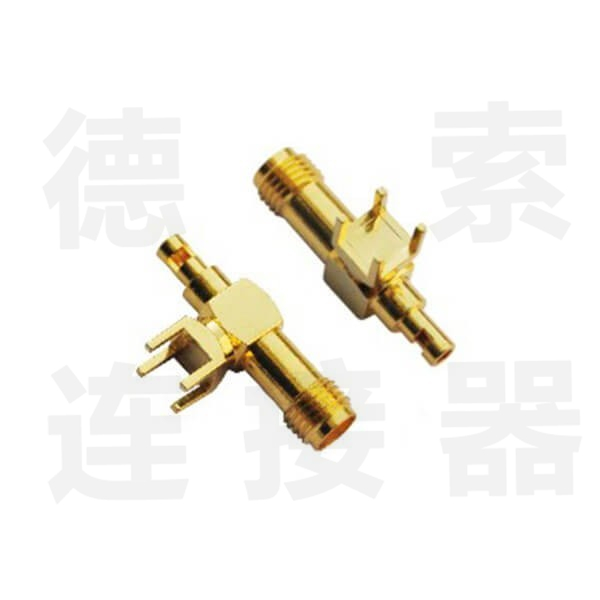 SMA连接器母弯式插孔开天窗压接式铜镀金标准 