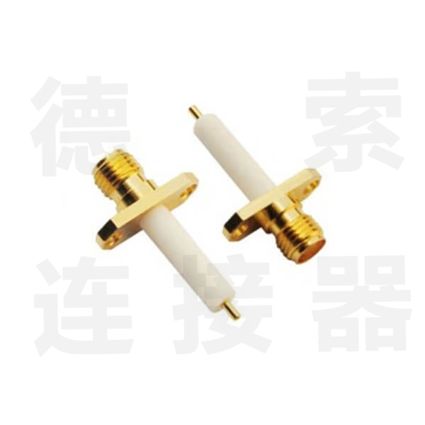 SMA连接器母直式2孔法兰铜镀金标准 