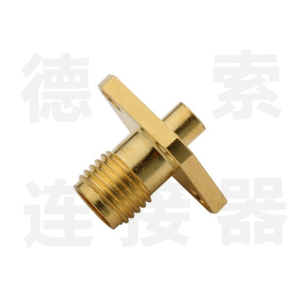 SMA连接器母直式4孔法兰焊接铜镀金标准 