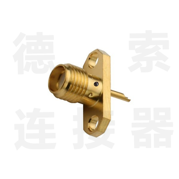 SMA连接器母直式2孔法兰焊接铜镀金标准 