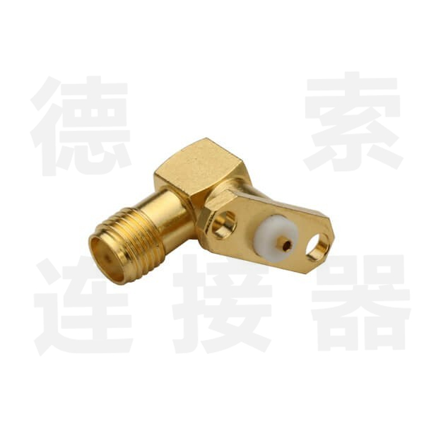 SMA连接器母弯式2孔法兰铜镀镍标准 