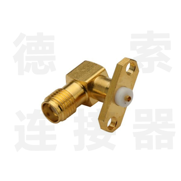 SMA连接器母弯式2孔法兰铜镀金标准 