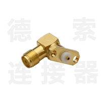 SMA连接器母弯式2孔法兰铜镀镍标准 