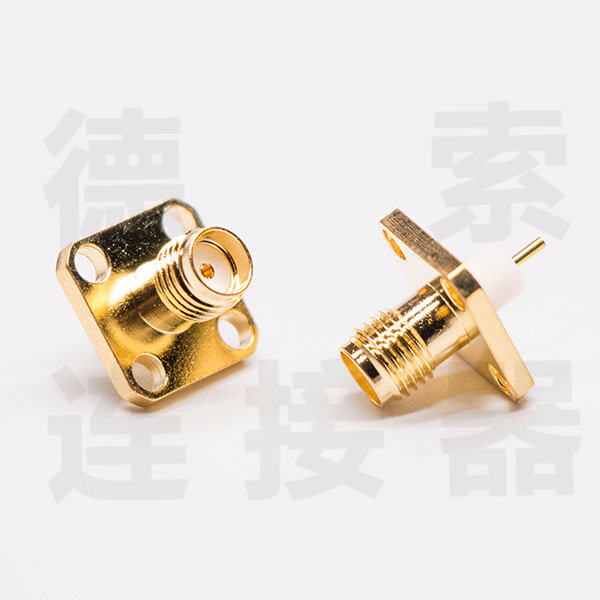 SMA连接器母直式4孔法兰防尘铜镀金标准厂家