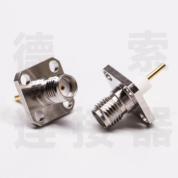 SMA连接器母直式4孔法兰防尘铜镀镍标准 