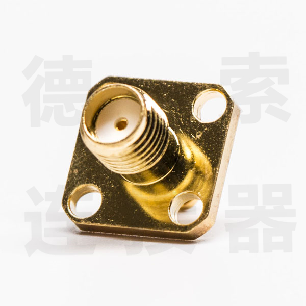 SMA连接器母直式4孔法兰开天窗压接式RG1.13铜镀金标准 
