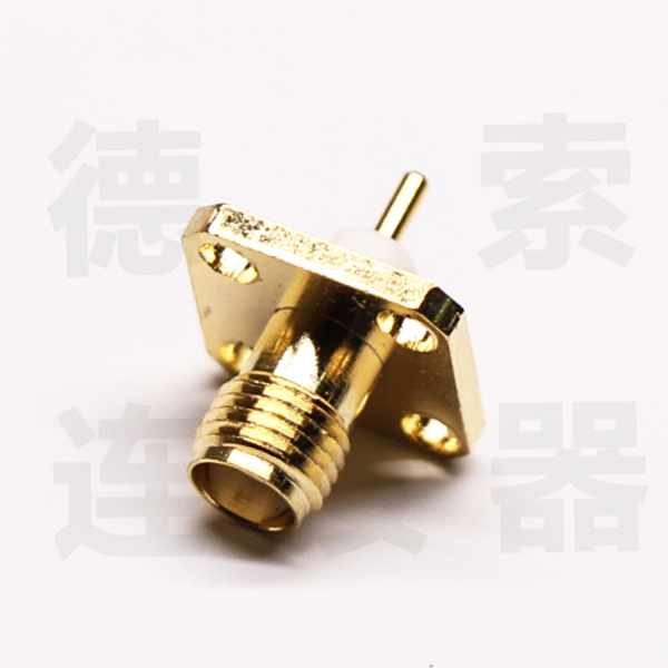 德索SMA连接器母直式4孔法兰铜镀金标准 