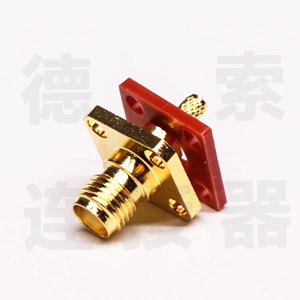 SMA连接器母直式4孔法兰压接铜镀金标准 