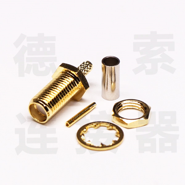 SMA连接器母直式穿墙压接铜镀金标准 
