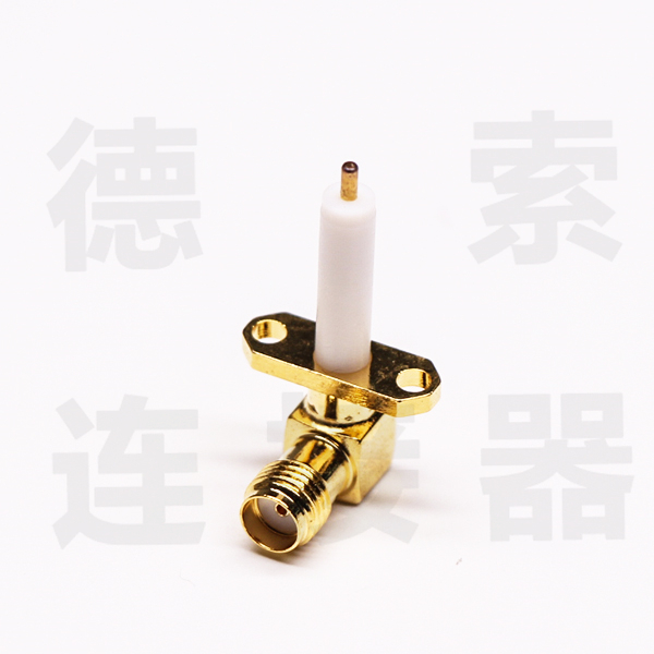 德索SMA连接器母弯式2孔法兰铜镀金标准厂家