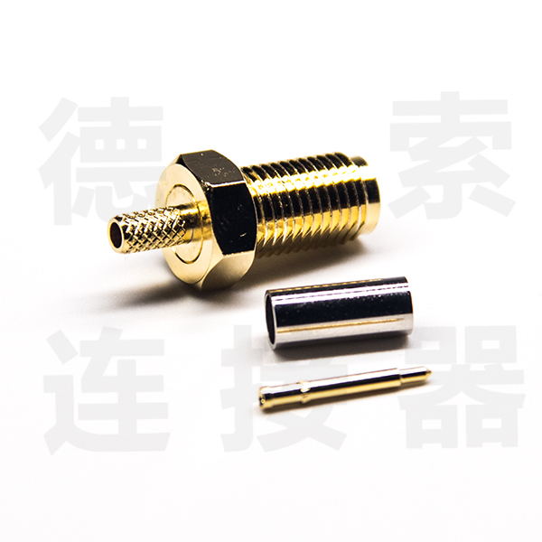 SMA连接器母直式压接RG316铜镀金反极 