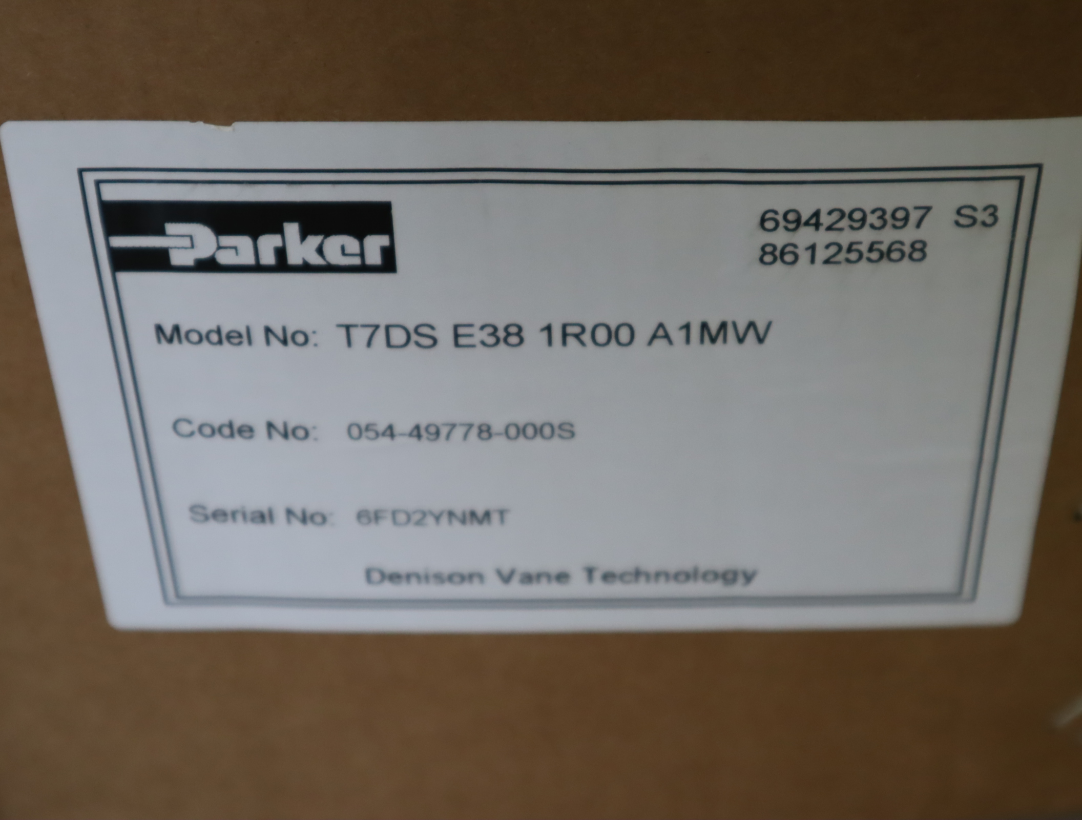 T7DS E38 1R00 A1MW 054-49778-000S 美国派克PARKER叶片泵