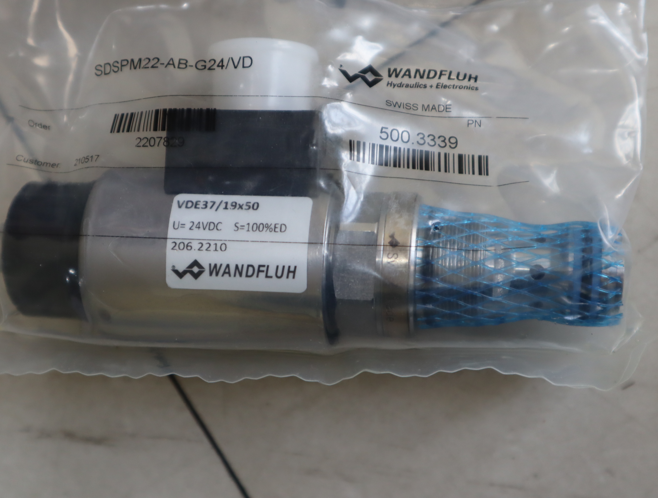 SDSPM22-AB-G24/VD 万福乐WANDFLUH 插装阀VDE37/1.9*50