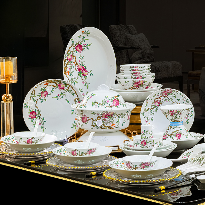 珐琅彩餐具套装2025新款玲珑碗盘家用高温粉彩白瓷器中式乔迁送礼