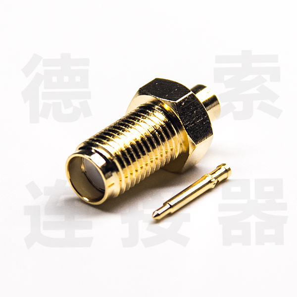 SMA连接器母直式焊接铜镀金反极 