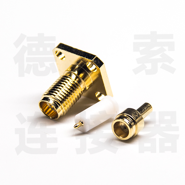 SMA连接器母直式4孔法兰焊接铜镀金反极厂家