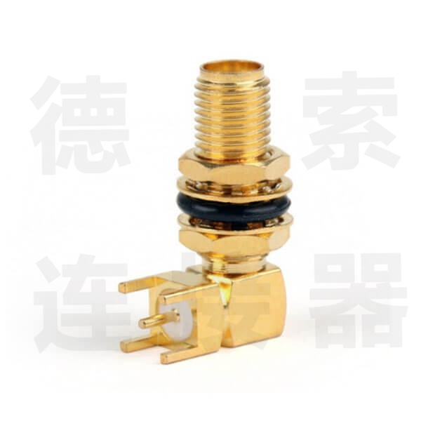 SMA连接器母弯式穿墙/插孔防水铜镀金标准厂家