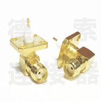 SMA连接器母弯式4孔法兰铜镀金标准定制厂家