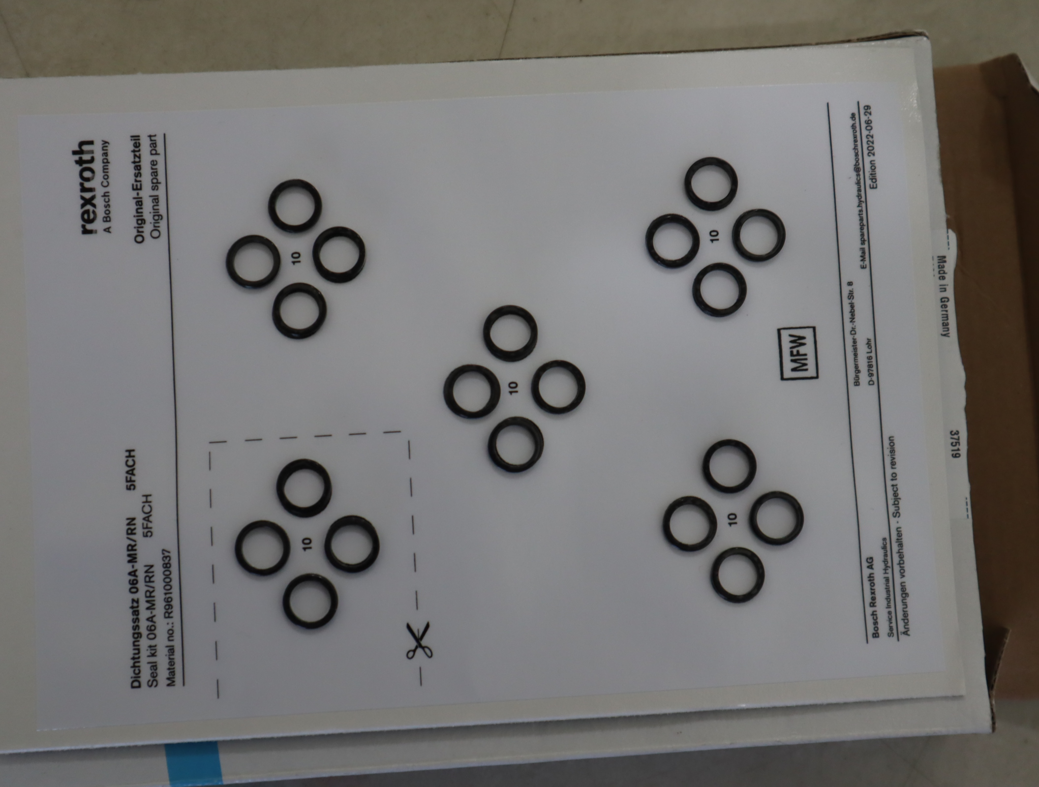 R961000837 06A-MR/RN 5FACH DICHTUNGSSATZ 力士乐REXROTH密封件