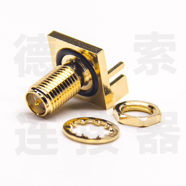 德索SMA连接器母直式穿墙/卡板铜镀金反极 