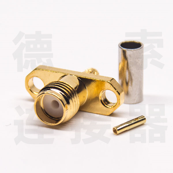 SMA连接器母直式2孔法兰压接铜镀金标准