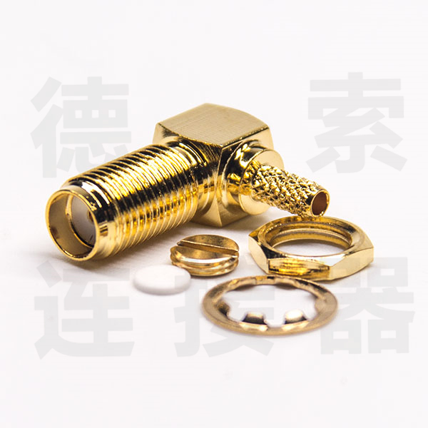 SMA连接器母弯式穿墙压接铜镀金标准 