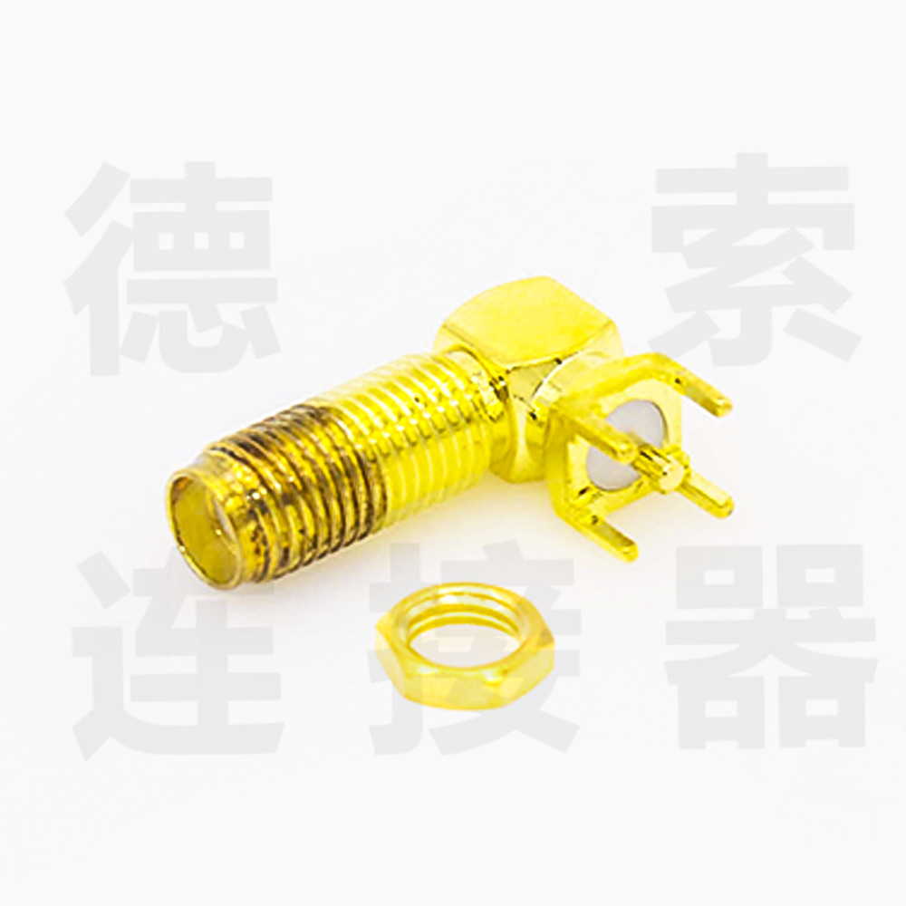 SMA连接器母弯式穿墙/插孔铜镀金标准50欧姆