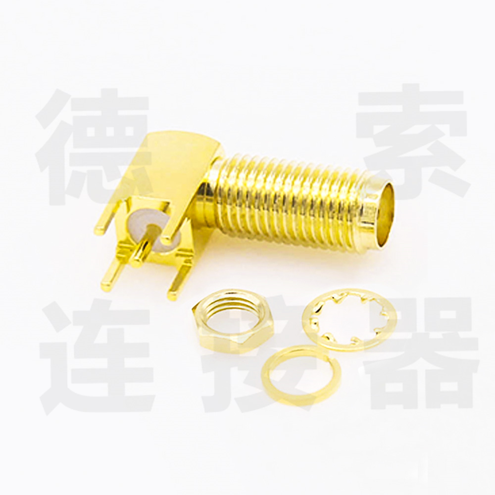 德索SMA连接器母弯式穿墙/插孔铜镀金标准50欧姆