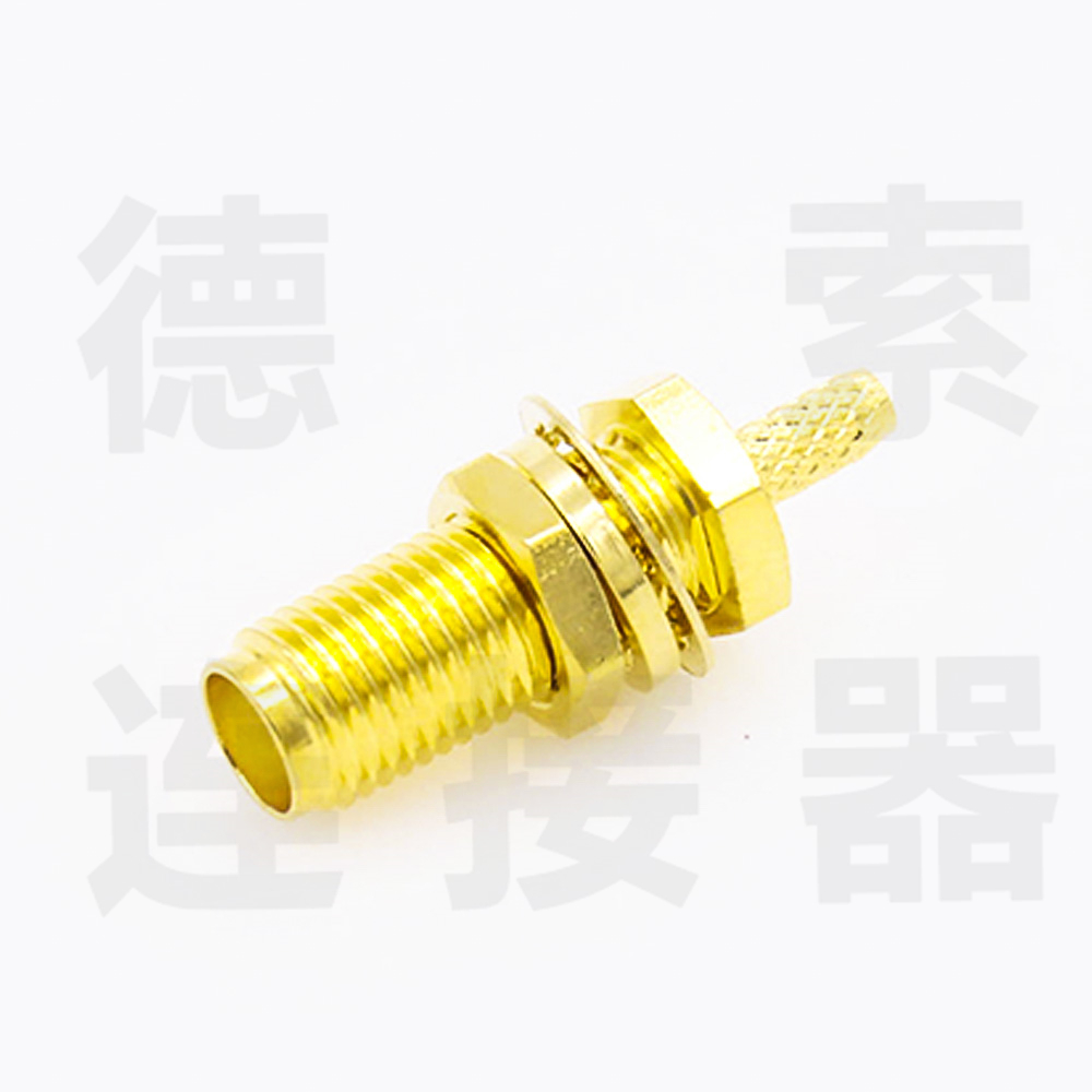 SMA连接器母直式穿墙压接RG174/RG316铜镀金标准50欧姆