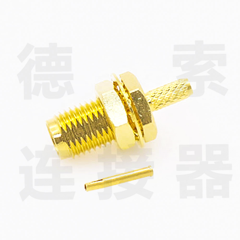 德索SMA连接器母直式穿墙压接RG174/RG316铜镀金标准50欧姆