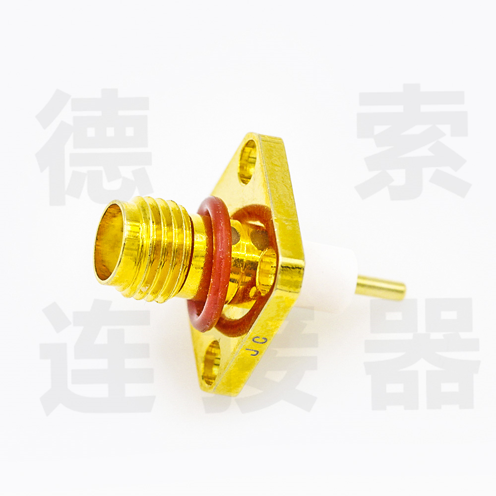 SMA连接器母直式4孔法兰/焊板防水铜镀金标准50欧姆