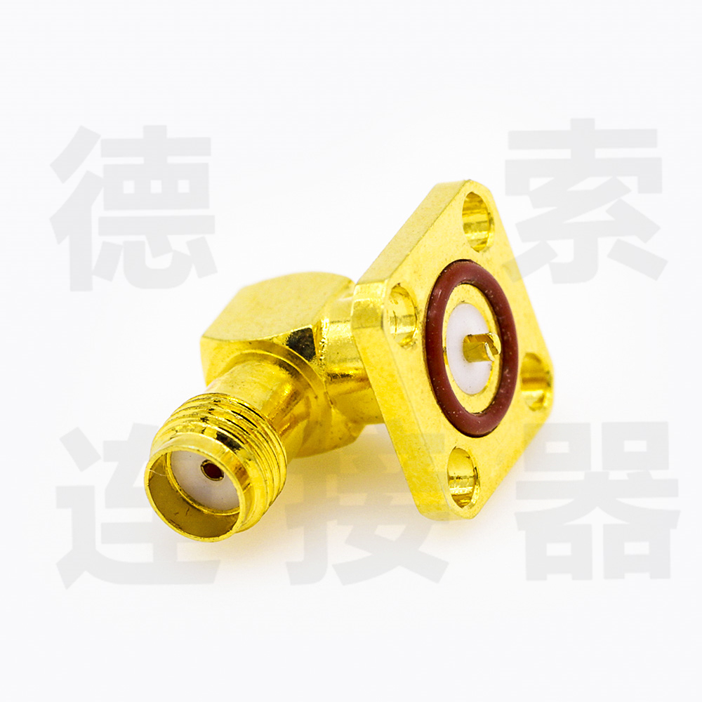 SMA连接器母弯式4孔法兰/焊板防水铜镀金标准50欧姆