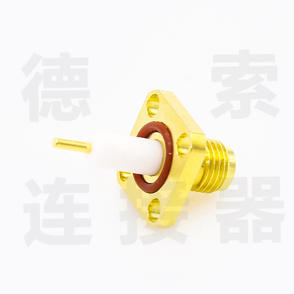 德索SMA连接器母直式4孔法兰/焊板防水铜镀金标准50欧姆