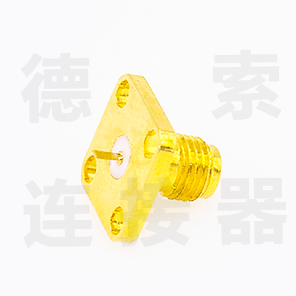 SMA连接器母直式4孔法兰/焊板铜镀金标准50欧姆