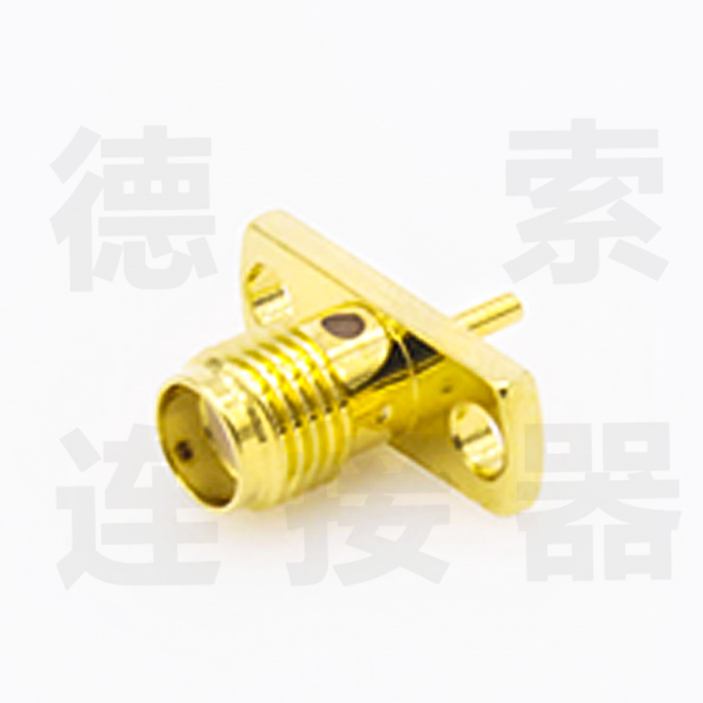 SMA连接器母直式2孔法兰/焊板铜镀金标准50欧姆