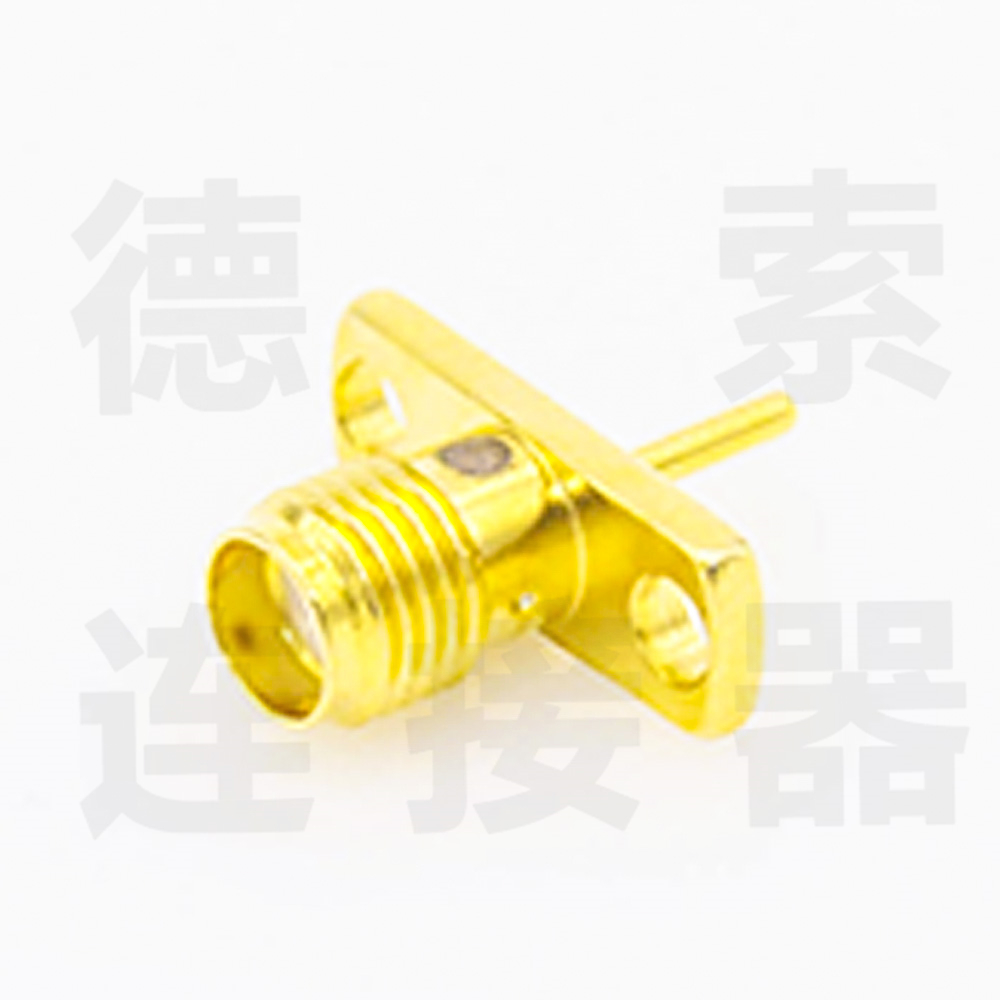 德索SMA连接器母直式2孔法兰/焊板铜镀金标准50欧姆工厂