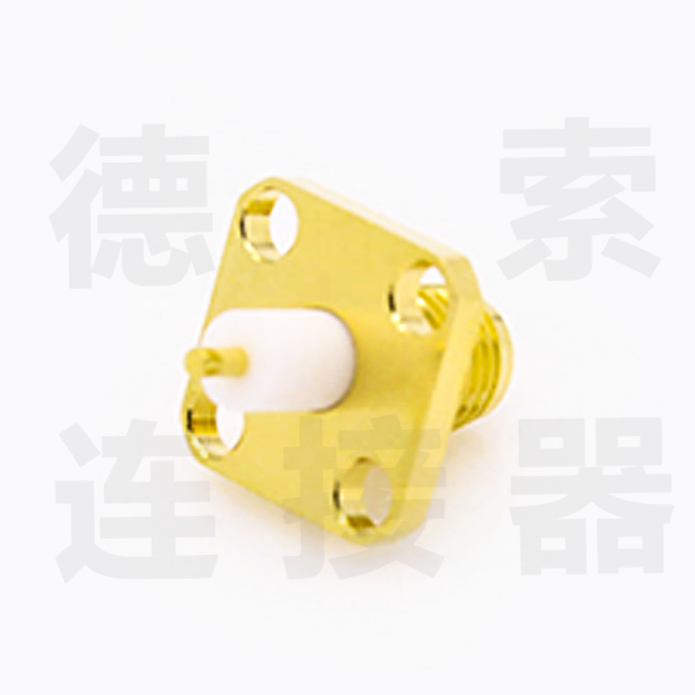 德索SMA连接器母直式4孔法兰/焊板铜镀金标准50欧姆厂家