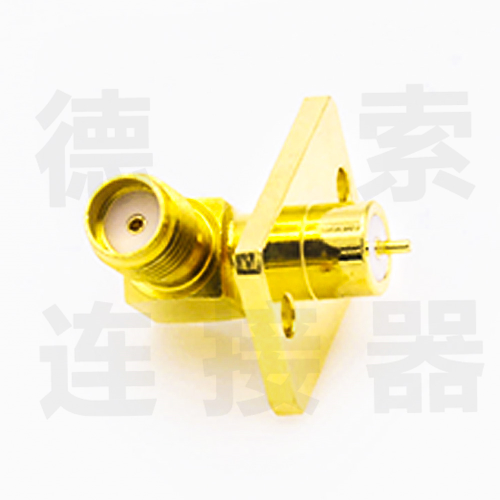 德索SMA连接器母弯式2孔法兰/焊板铜镀金标准50欧姆定制