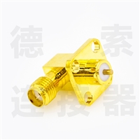 SMA连接器母弯式4孔法兰/焊板铜镀金标准50欧姆