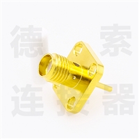 德索SMA连接器母直式4孔法兰/焊板铜镀金标准50欧姆