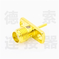 德索SMA连接器母直式2孔法兰/焊板铜镀金标准50欧姆工厂